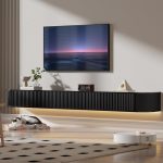 PURFINO Zwevend TV-Meubel met LED-Verlichting – 220CM Wandgemonteerd TV-Kast met Verbeterde Opbergruimte & Afgeronde Randen, Moderne TV-Mediaconsol voor 85-95 Inch TV's